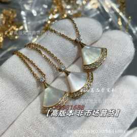 高版本925银Bv小裙子项链女天然白贝母玉髓扇形镶钻锁骨链不掉色