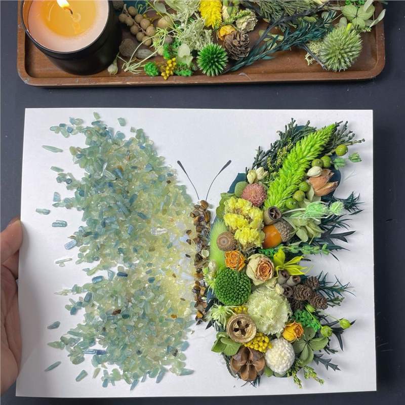新緑水晶ドライフラワー材料バッグ手作りドライフラワー石絵紫水晶蝶フォトフレーム創意プレゼントdiy|undefined
