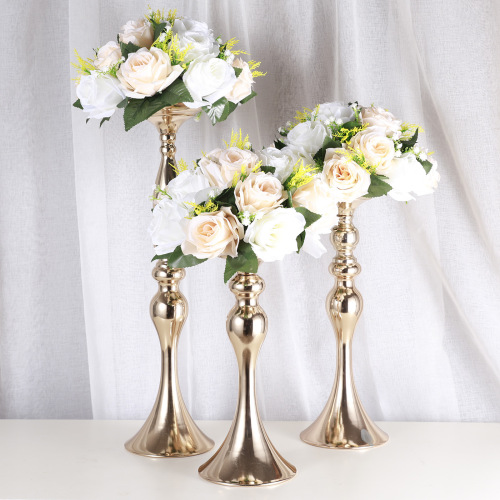 European-style dining table arrangement flower stand wedding props golden pathway metal iron wedding flower vessel wedding decoration ornament