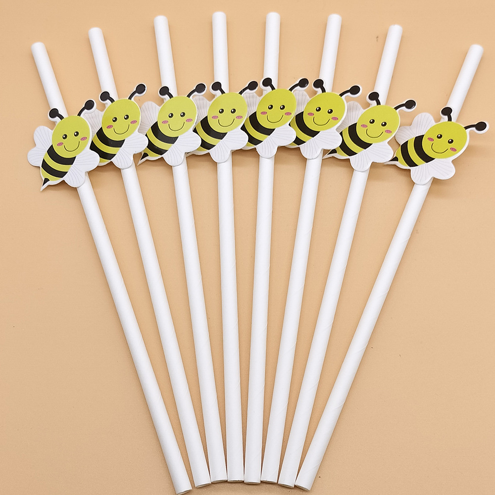 Internet celebridad paja abeja tarjeta desechable degradable papel paja postre leche té fiesta decorativa paja