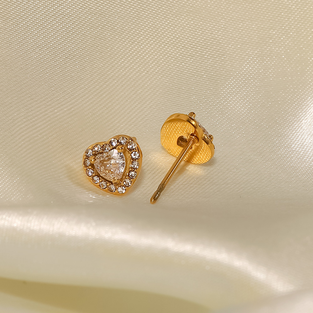 Fashion Heart Shape Stainless Steel Ear Studs Plating Zircon Stainless Steel Earrings