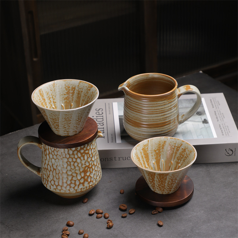 Ceramic Pot Top Quality Set, Vintage Filter, Hand-Brewed Coffee Supply, Sharing Pot, V60 Funnel_voghion.com
