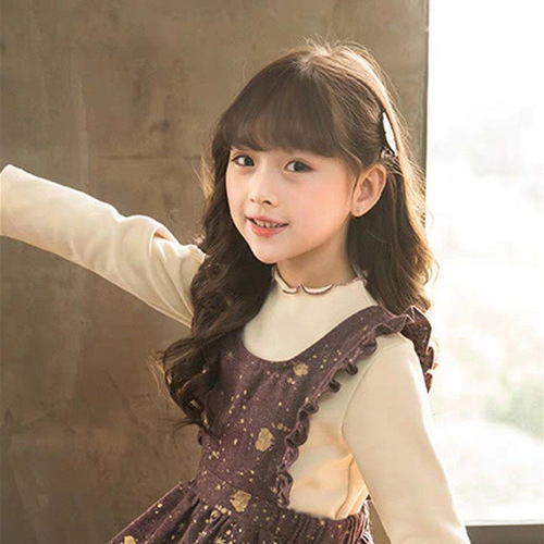Children's wig for girls, headwear for little girls, baby long hair style for photos, long curly hair simulation wig, head cover factory
