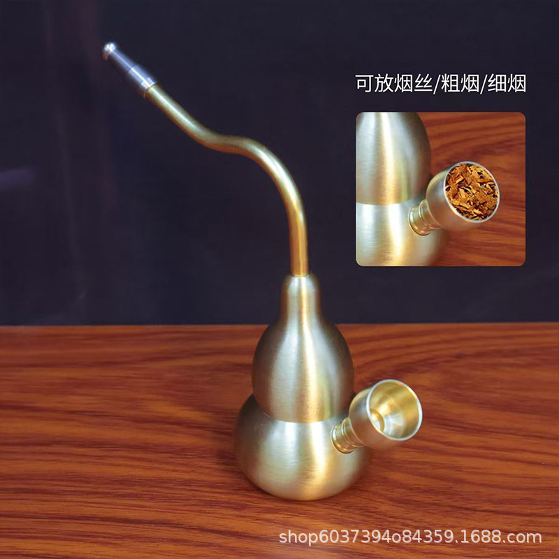 黄铜葫芦水烟壶烟袋烟杆两用型带滤芯男士金属烟具水烟斗烟锅烟嘴