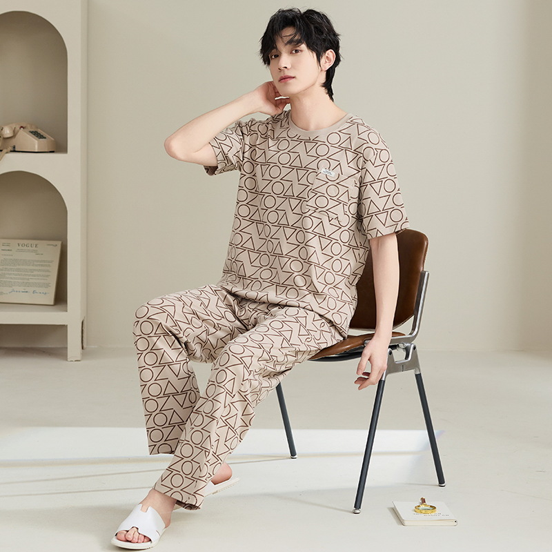 Hombre pijama de manga corta hombre verano 100% algodón tipo A delgado engordado tamaño grande se puede usar fuera conjunto de ropa de casa