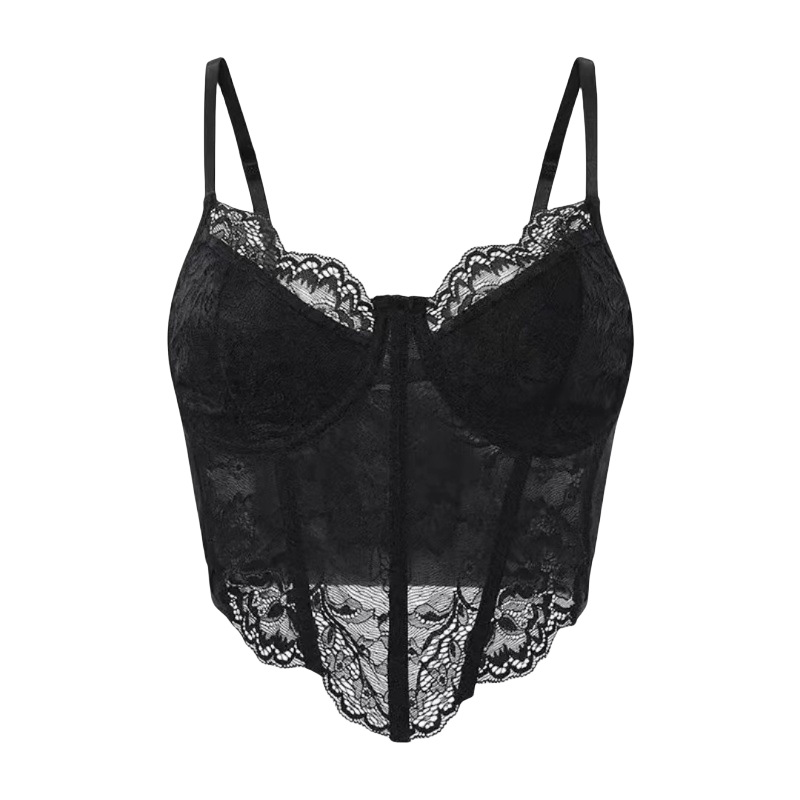Europa y América comercio exterior transfronterizo sexy encaje anillo de acero diamante hueso de pescado umbilical transparente chica caliente decoración chaleco pequeño mujer