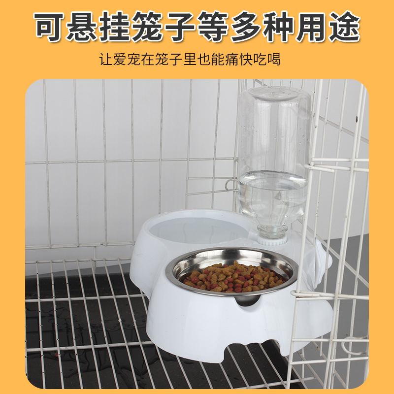 Tazón de agua para gatos y perros, tazón para gatos y perros, tazón automático de agua potable de acero inoxidable, doble tazón integrado, alimentador de perros y gatos a prueba de volcar