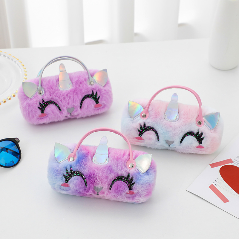 Spot Unicorn Glasses Case Plush Cartoon Portable Compression Folding Pen Bag Children's Handbag Coin Purse