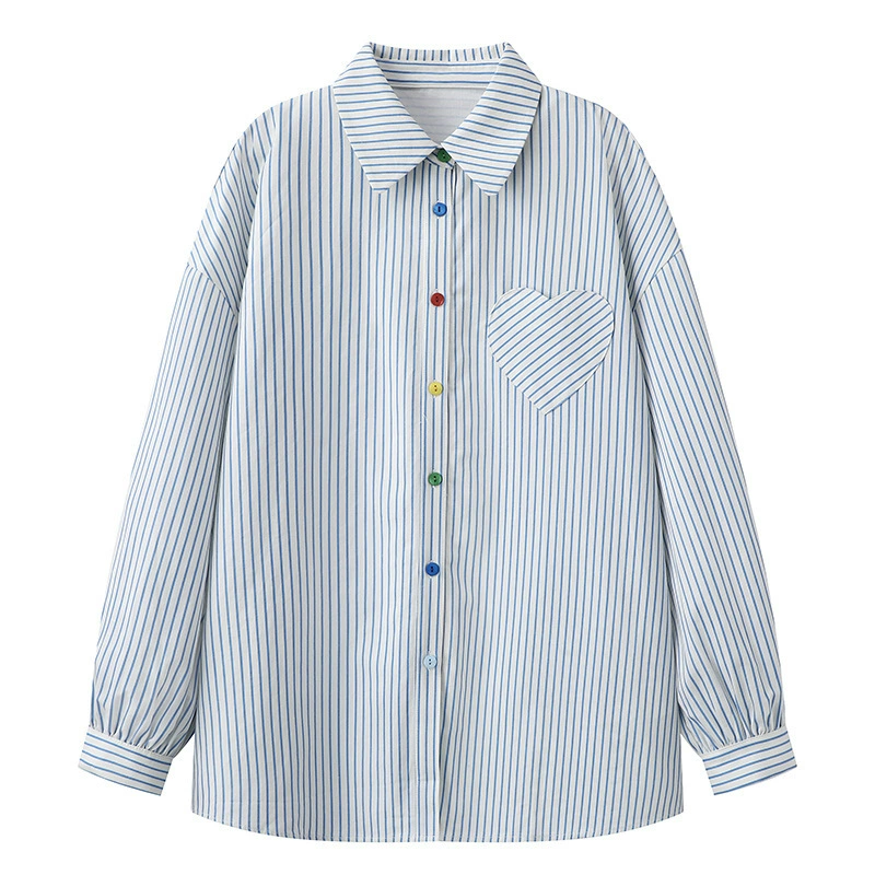 2025 весенняя новая красочная полосатая рубашка на пуговицах в корейском стиле, женская оптовая верхняя одежда с длинными рукавами Love