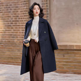 高定深灰色双面羊毛大衣女2025秋冬新款气质小个子毛呢外套中长款