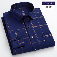 一件代发 中老年爸爸装男士商务休闲烫金长袖衬衫