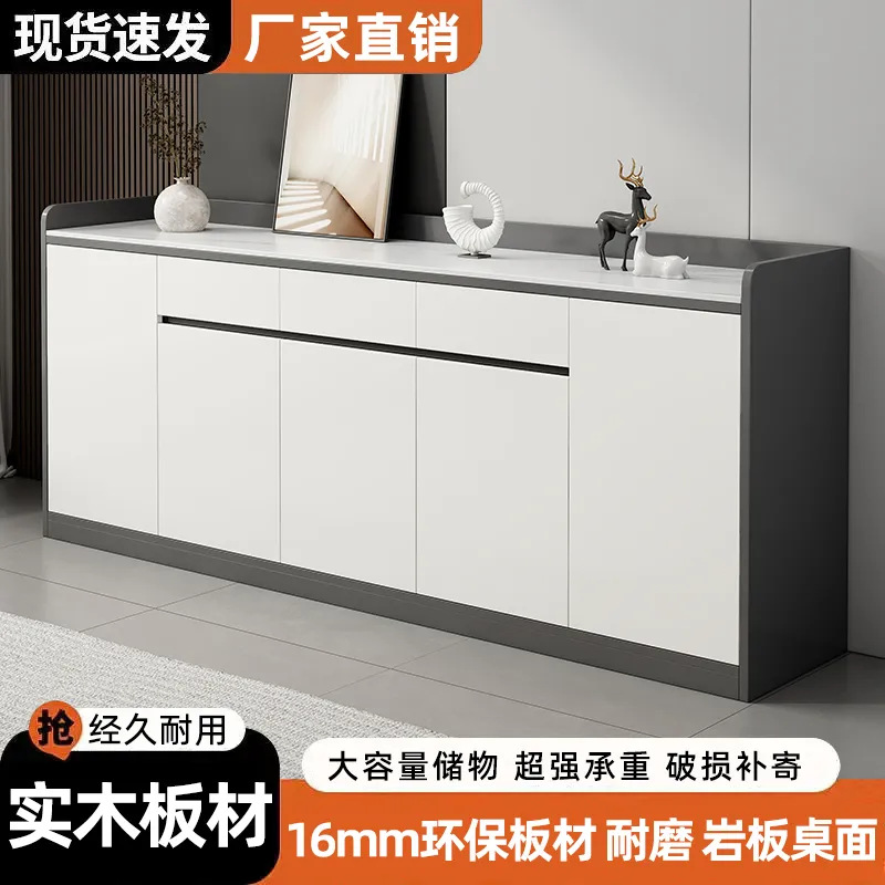 All solid wood rock board sideboard cabinet wall integrated storage cabinet 2024 new style light luxury living room storage cabinet
