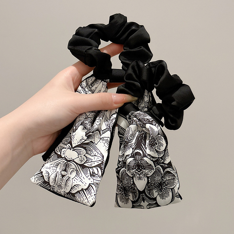 Nueva cinta de tinta china, bufanda de seda, anillo para el cabello, sentido de alto nivel femenino, cinta para el cabello, cuerda para el cabello, cuerda para el cabello, cola de caballo baja, cuerda para el cabello, accesorios para el cabello