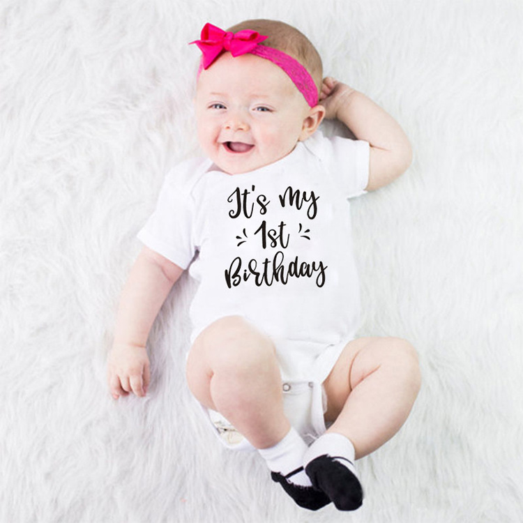 Baby Ins Cotton Romper Triangle Jumpsuit Onesie One-Piece Dropshipping It's My 1St Birthday Lettering