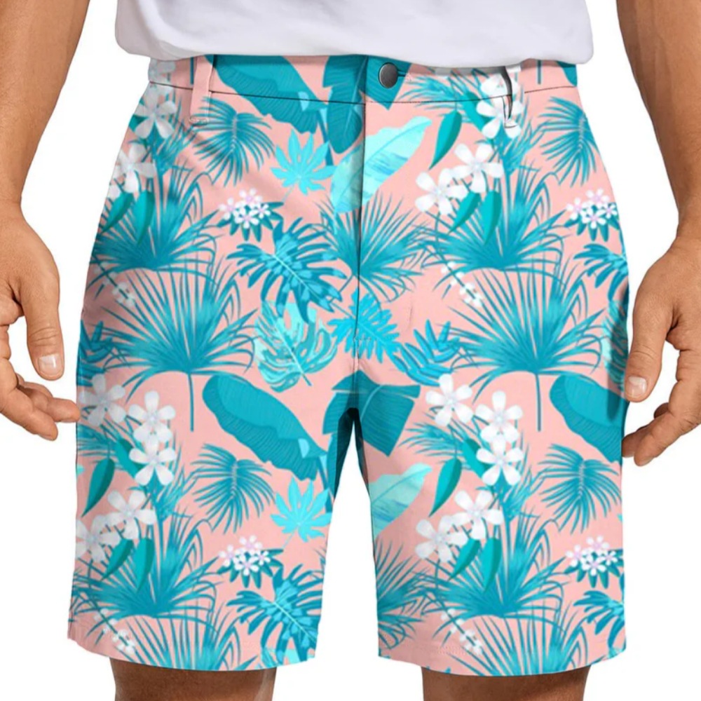 2025 New Men's Fashion Casual Hawaiian Golf Pants Floral Pattern Men's Golf Shorts
