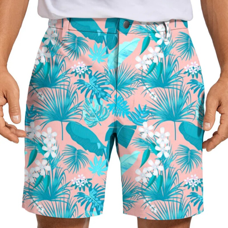 2025 New Men's Fashion Casual Hawaiian Golf Pants Floral Pattern Men's Golf Shorts