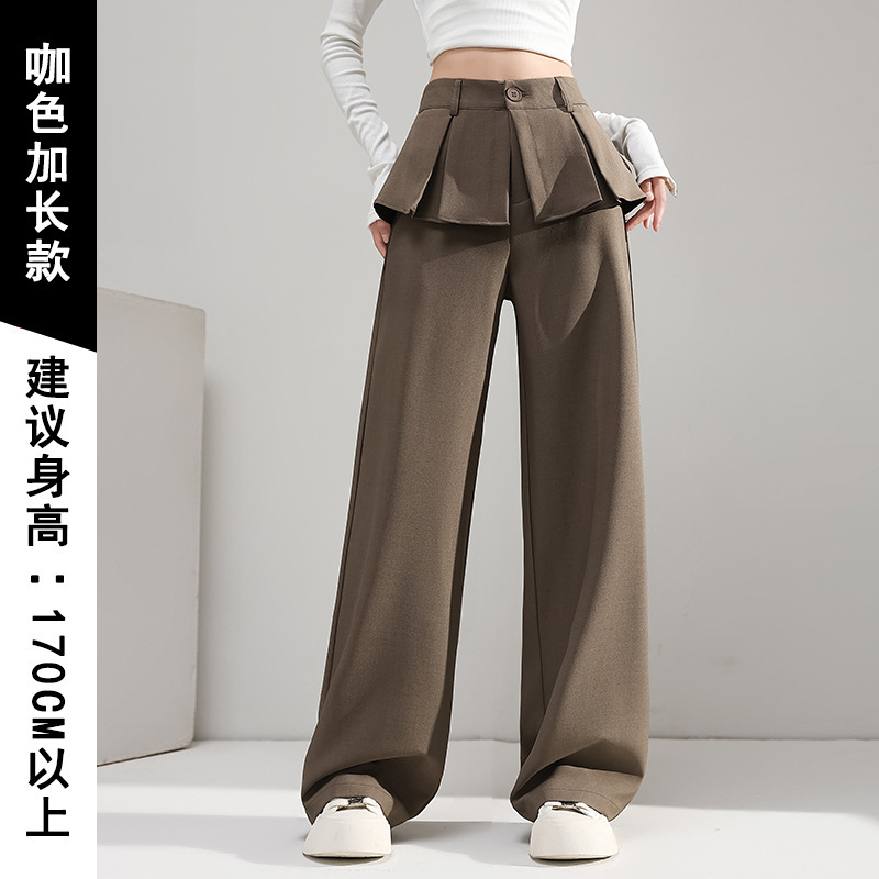 2025年春秋季新款女装假两件西装裤排扣设计阔腿高个子显瘦休闲裤|undefined