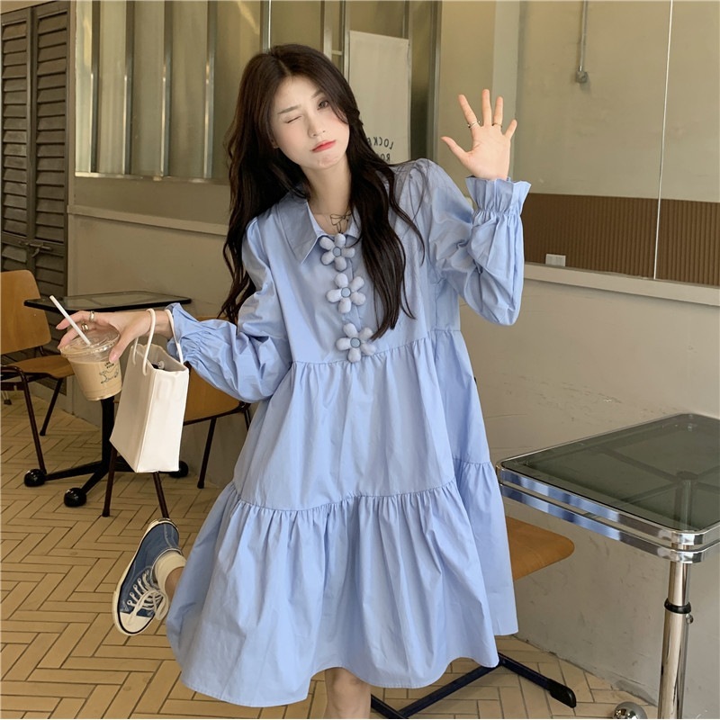 法式初恋衬衫连衣裙女2025春秋新款小众设计感收腰显瘦宽松长裙子|undefined
