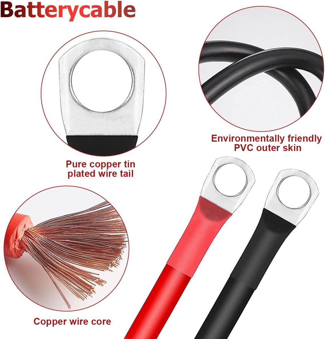 KHGUZ 4AWG 게이지 자동차 배터리 케이블 2FT 순수 구리 배터리