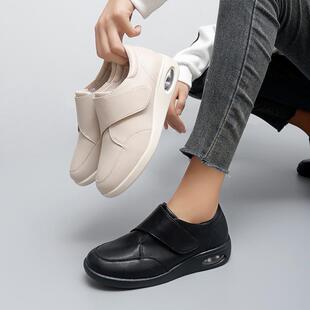 2024 Cross-border New Women's Small Leather Shoes High-value Casual Fashion Lightweight Comfortable Air Cushion Velcro Walking Shoes