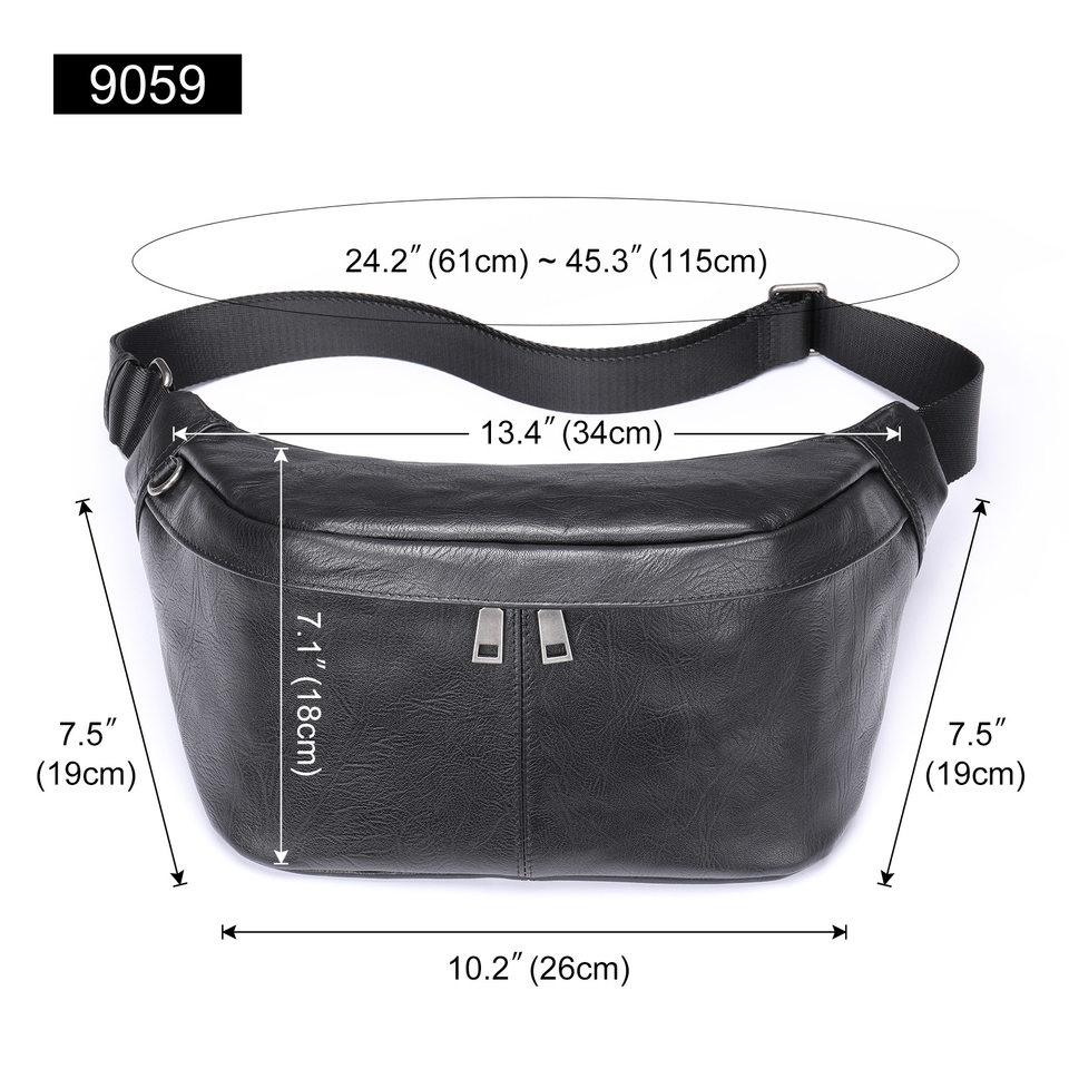 Túi đeo ngực nam da bò lớp đầu thời trang, túi thắt lưng da dung tích lớn chống mài mòn, 26×19×18 cm — Màu cà phê, Màu đen