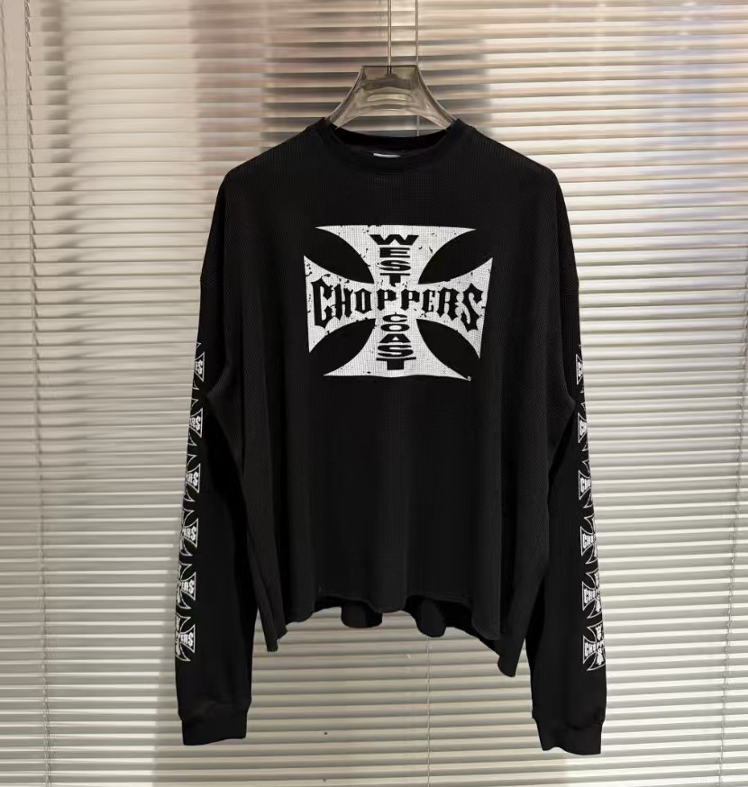West Coast Choppers T-shirt Iron Cross Waffle Knit Black