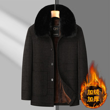 冬季中老年毛呢大衣男加绒加厚中长款棉衣爸爸冬装雪尼尔外套男装
