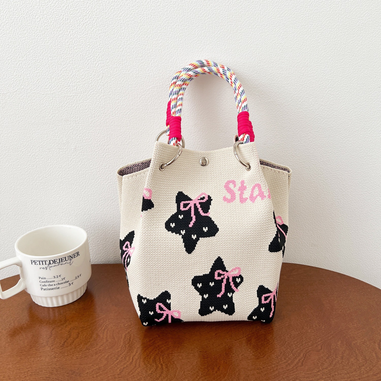 Bolsa de punto bolsas de dibujos animados para mujeres lindas bolsas de regalo de mano bolsas de bocadillos prácticas versátiles bolsas de cubo baratas gran capacidad