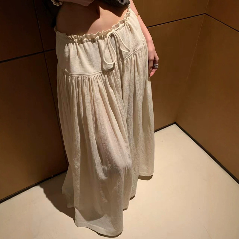 In-Stock Beige Pleated Wide-Leg Pants for Women, High-End Feel, Trendy This Year, Simple, Lightweight, Drapey Casual Pants Skirt