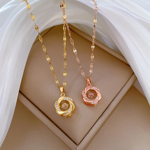 [Titanium Steel] Rotating Wheel of Life, Smart, Light, Luxurious, Gorgeous Full Diamond Necklace, Women's Easiest for Match Clavicle Chain, Titanium Steel Chain