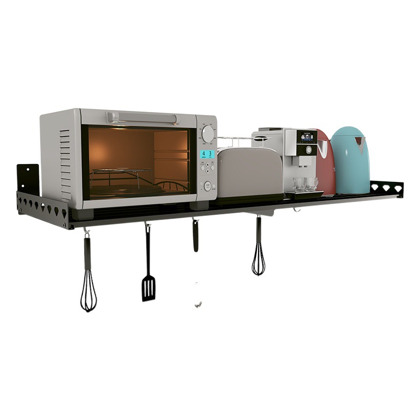 Estante de horno de microondas de acero inoxidable negro montado en la pared estante de almacenamiento de cocina sin perforaciones horno cocina de arroz soporte estante de almacenamiento