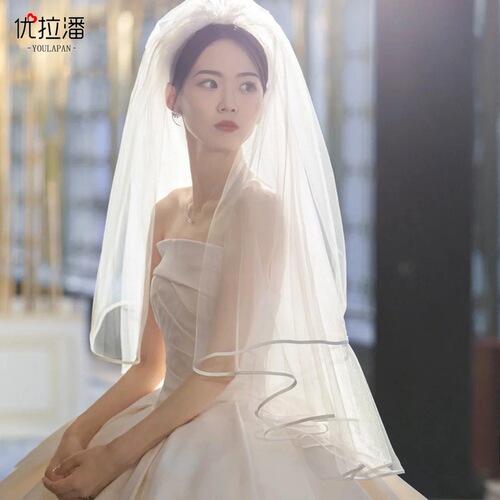 Ulapan Amazon's new wedding dress bridal hemmed double layer veil elegant retro irregular mesh V97