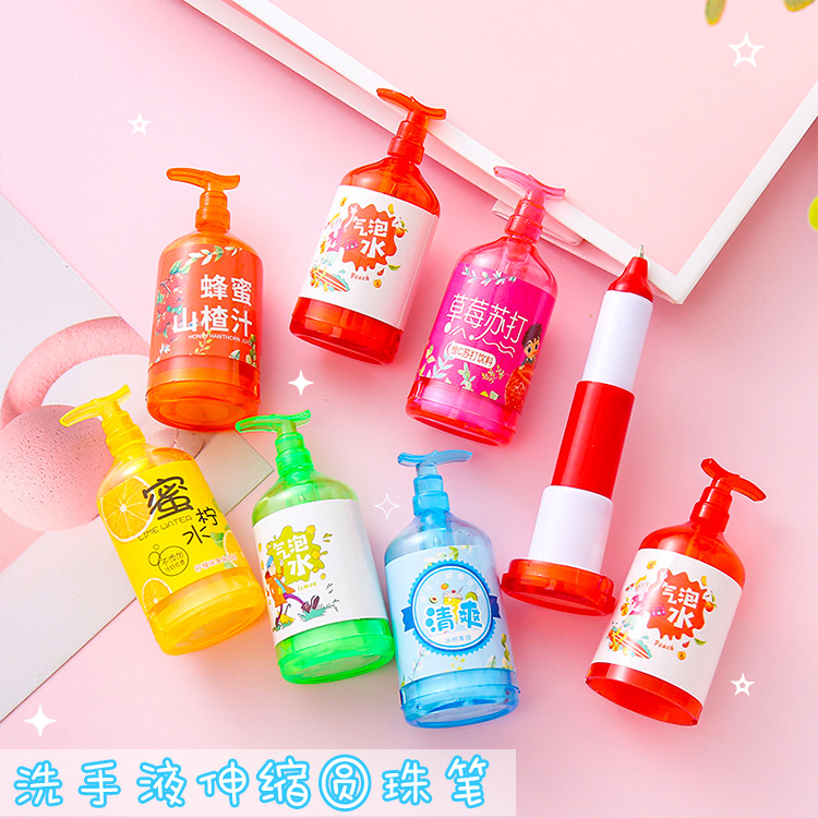Tarro de bebida de dibujos animados bolígrafo telescópico papelería linda estudiante premio regalo al por mayor creativo desinfectante de manos bolígrafo