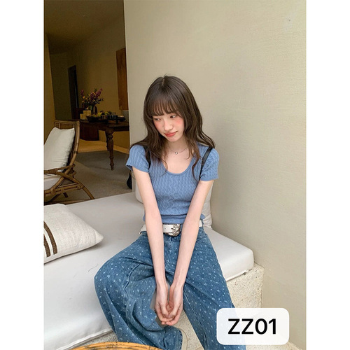 Summer women's clothing knitted breathable short-sleeved temperament fashionable quiet sweet cute expensive temperament simple high-end T-shirt