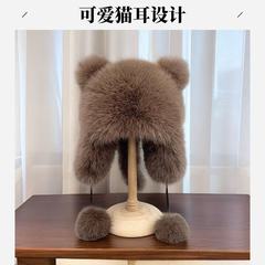 小浣熊尾巴仿狐狸毛护耳雷锋帽子女冬季加厚保暖防风防寒毛绒帽子