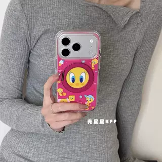 玫红撞色可爱小黄鸭支点壳适用iPhone17promax苹果16手机壳15新款