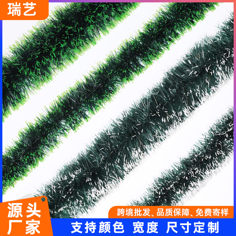 Cross-Border Dark Green and White-Edged Green-Edged Tinsel Garland Christmas Party Celebration Decorations