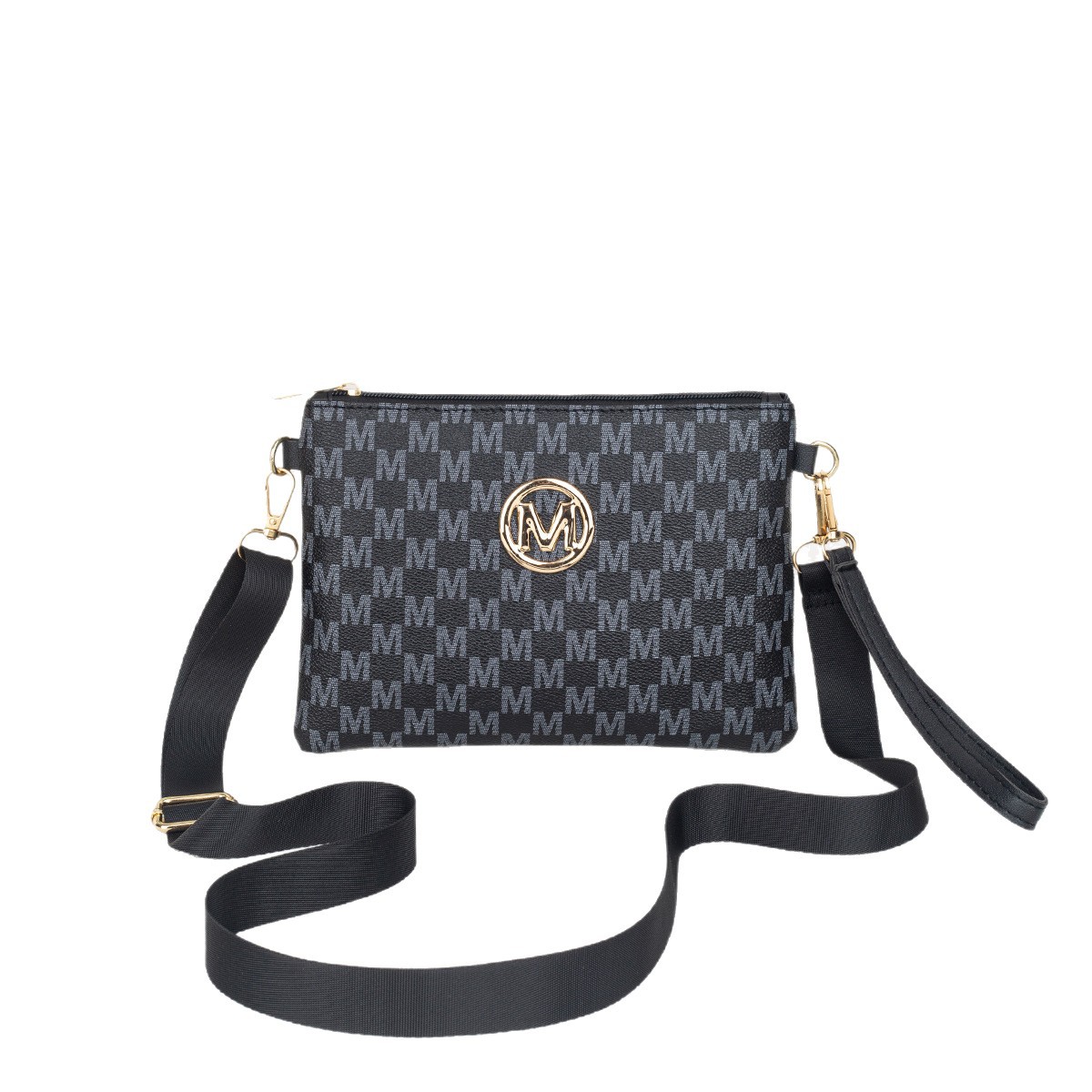 Vintage dames crossbodytas uit de lente van 2026 met geweven patroon en gouden M-logo, gepersonaliseerd portemonneetje._voghion.com