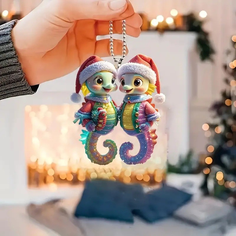Acrílico transfronterizo nuevo pequeño tiburón de Navidad colgante decoración del espejo retrovisor del automóvil colgante llavero colgante image 1