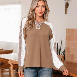 独立站跨境热卖秋冬新款V领长袖上衣女欧美休闲风印花连肩卫衣女