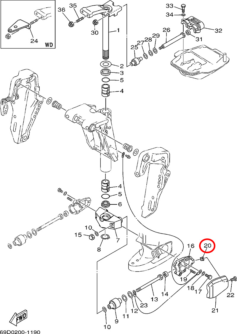 20)翟墨DEMONS舷外机船外挂机橡皮艇冲锋舟塑料螺母M690179-06066