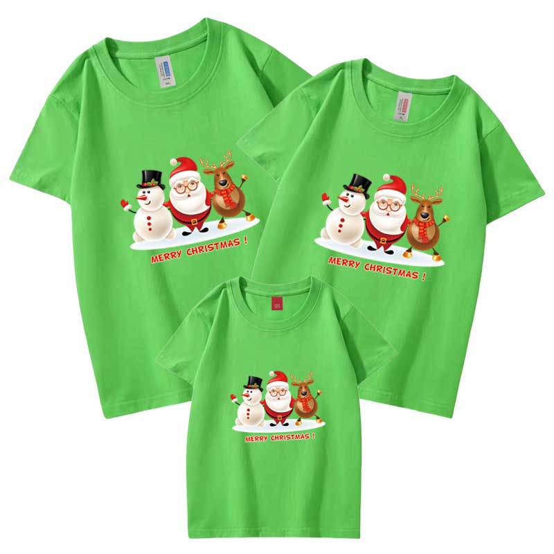 Ropa para niños Feliz Navidad padre-hijo Camiseta manga corta Nuevo 2024 nuevo tres boca cuatro boca hombres y mujeres transfronterizos