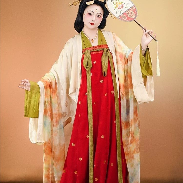 原创汉服唐制女复原款一片式对襟齐胸襦裙大袖衫古风日常春夏款
