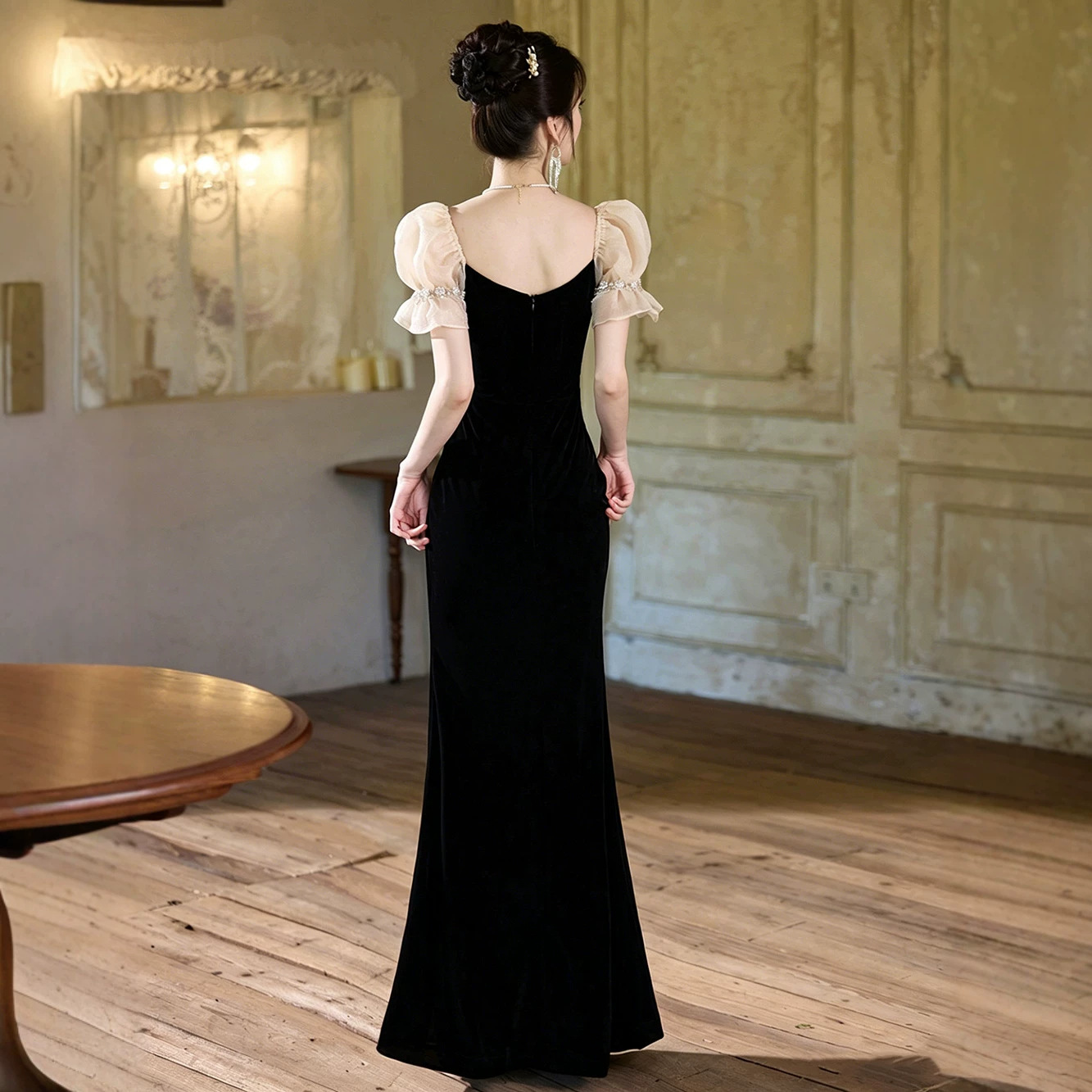 New Black Evening Gown Light Luxury French Mermaid Dress For Banquet Hostess Women's Wedding Party Wear_ecoleips.com