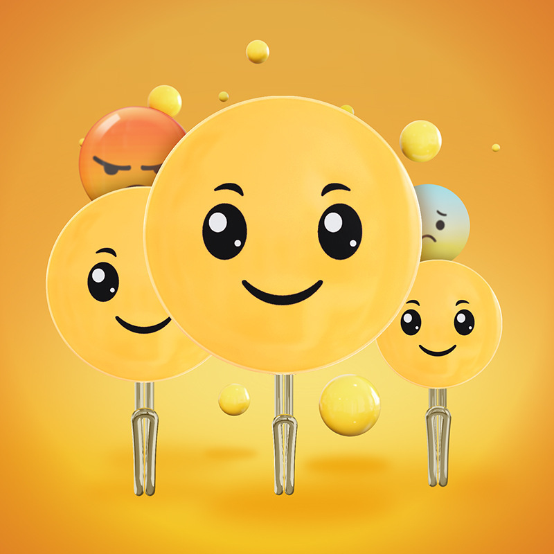 Zhenxin Sticky Hook Wall Hook Cartoon Clothes Hook Clothes Hook Large, Medium and Small Combination Cute Smiley Sticky Hook