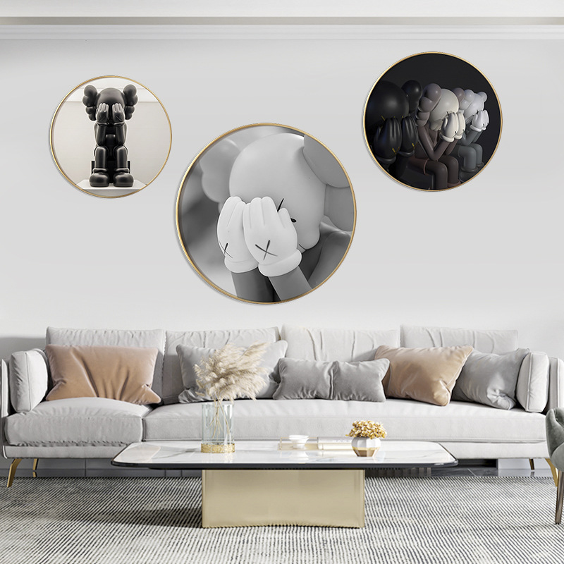 Modern KAWSLiving Room Decorative Paintingy Brand Sesame Street Joint Crystal Porcelain Hanging Painting Light Luxury Bedroom Bedside Round Mural