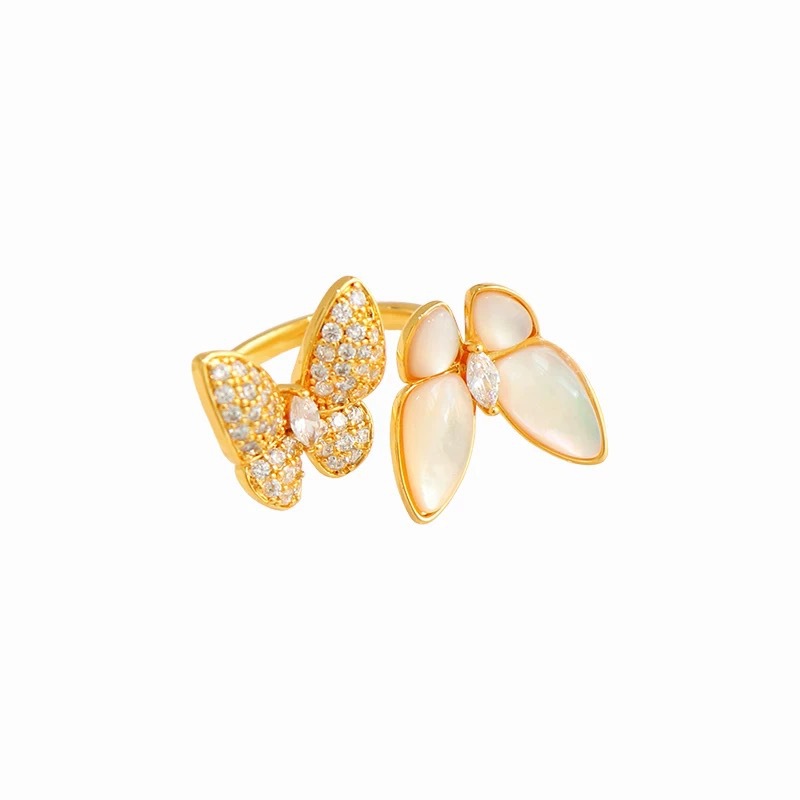 Anello vintage stile francese in madreperla doppio farfalla donna_voghion.com