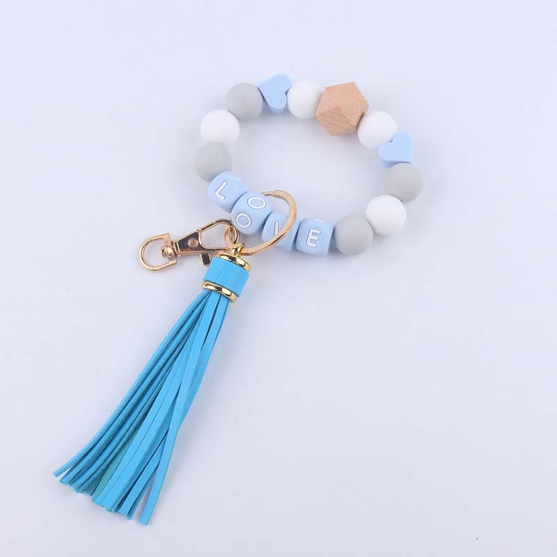 Nuevo cuero creativo pu borla colgante DIY nombre silicona cuentas colgante pulsera llavero Accesorios