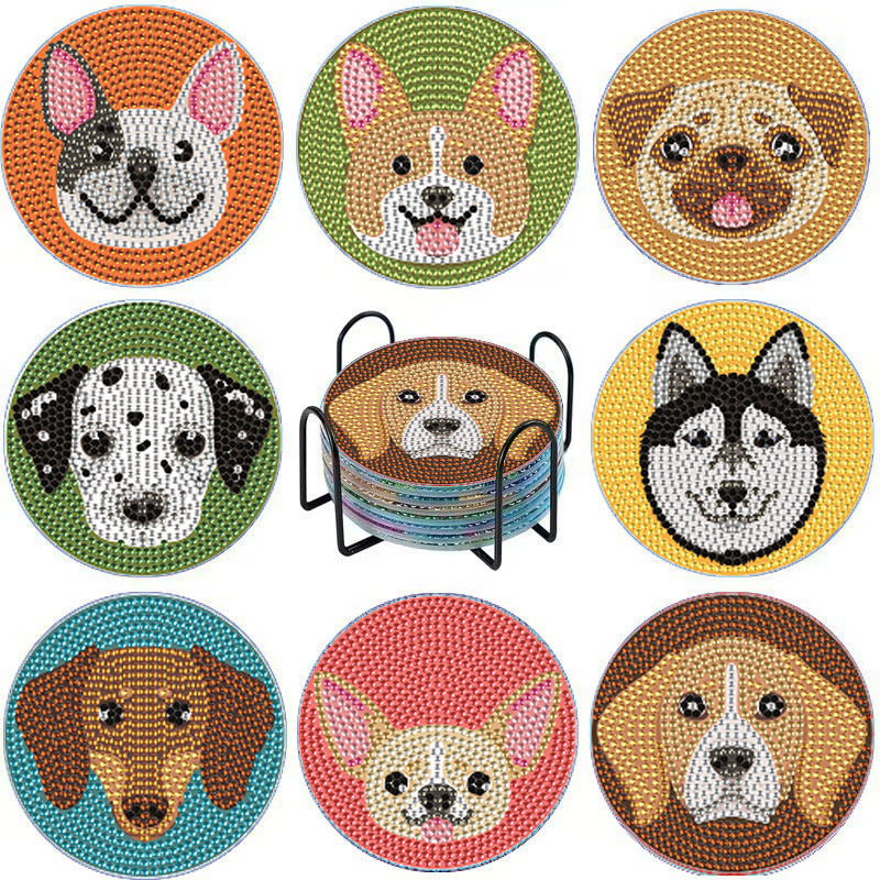 Posavasos de pintura de diamantes de diamantes de diamantes completos transfronterizos hechos a mano almohadilla de aislamiento térmico de diamantes de punto de acrílico redondo de bricolaje fondo de corcho antideslizante posavasos