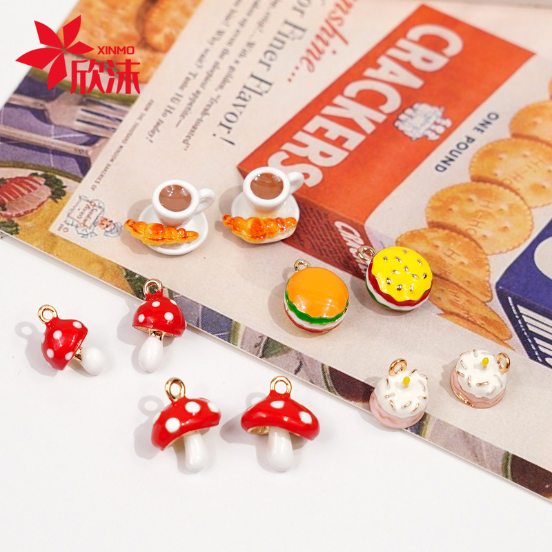 Three-dimensional oil drop pendant DIY handmade handmade headwear pendant snacks cute mushroom pendant ear accessories